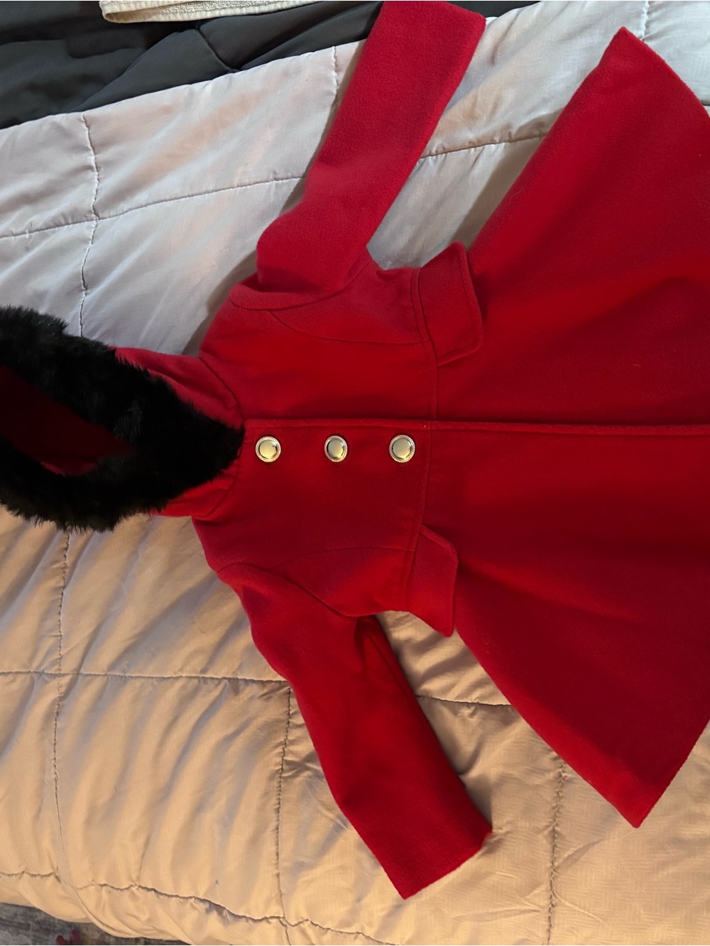 Rothschild Red Hooded Peacoat with Faux Fur Trim